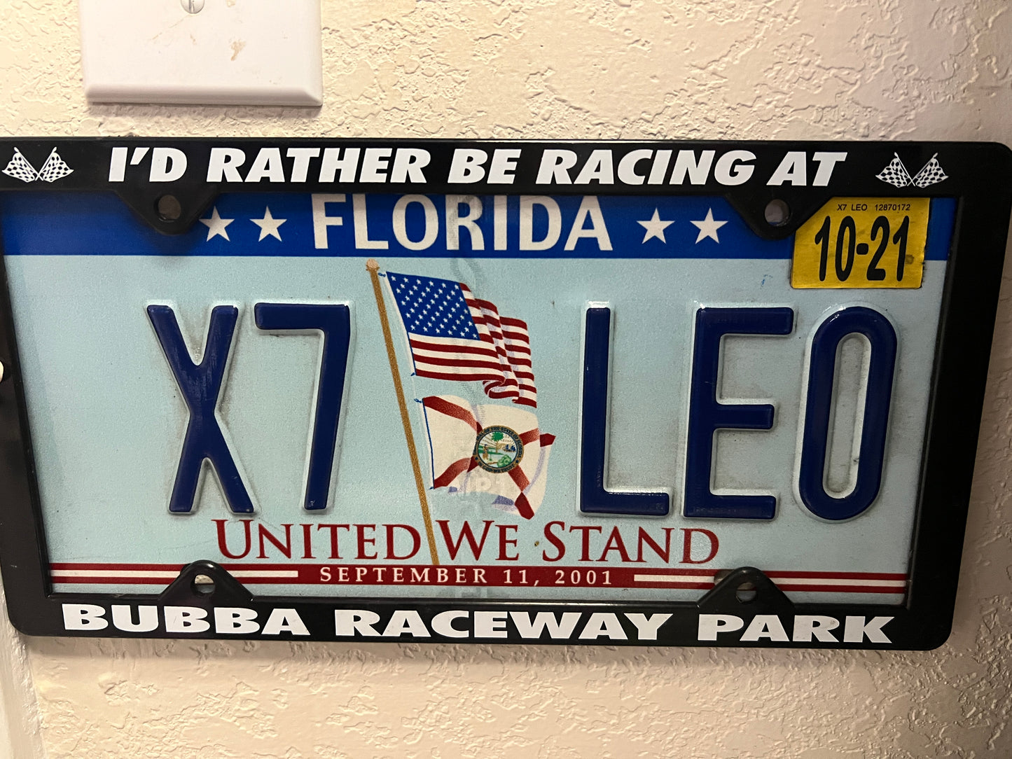 Vintage NOS License plate frame “I’d rather be racing at Bubba Raceway Park” - own a piece of history