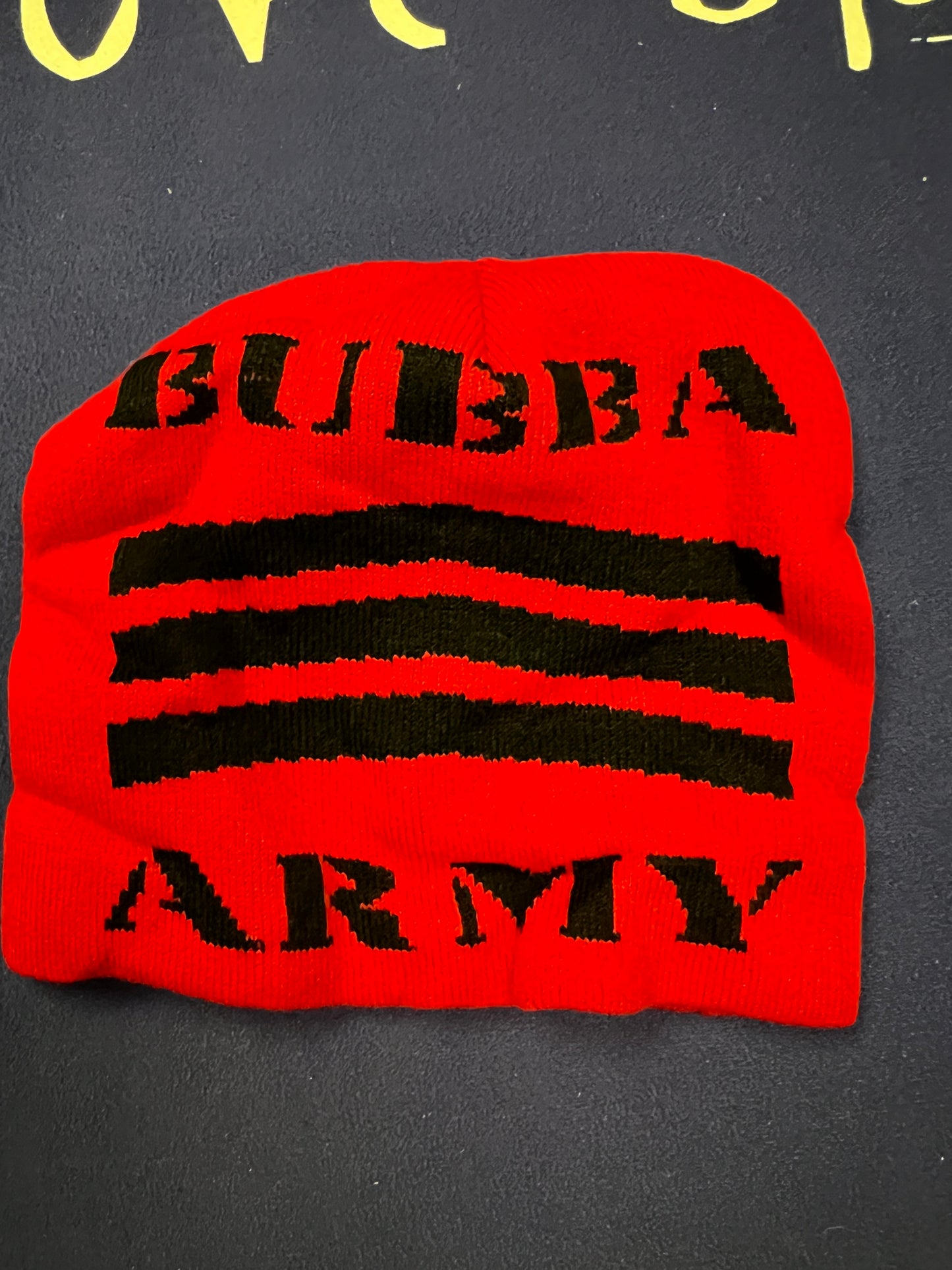 Custom Bubba Army Double Layer Knit Design: Made from 100% acrylic material which is super soft and cozy Red and Balck