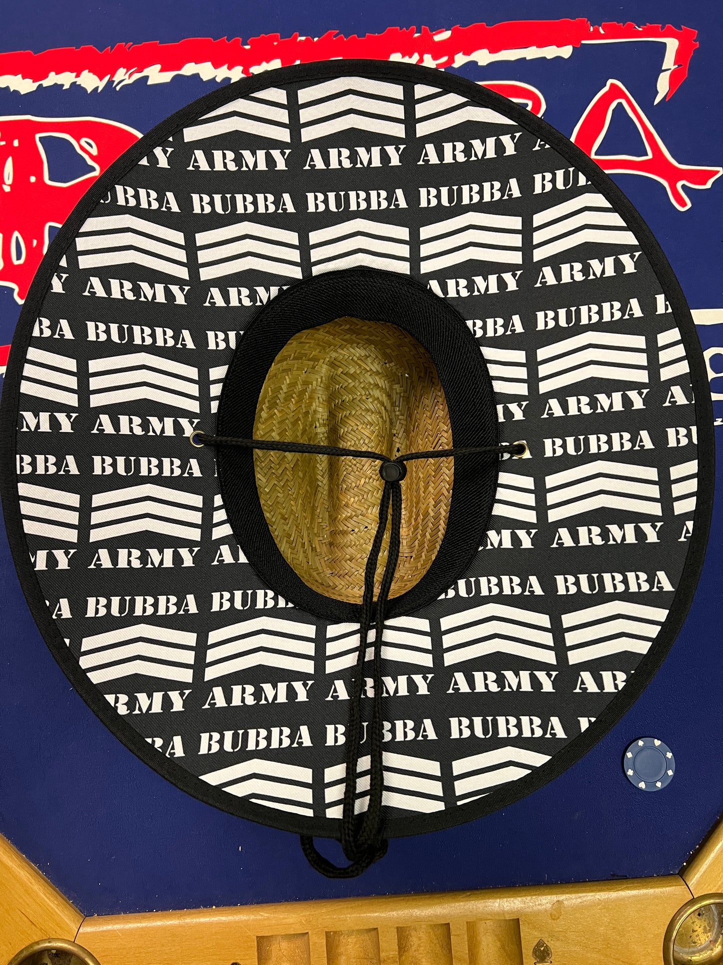 New style! BACK BY POPULAR DEMAND! Bubba Army Outsider Lifeguard Large brim Straw hat Custom logo on front and bottom!!!