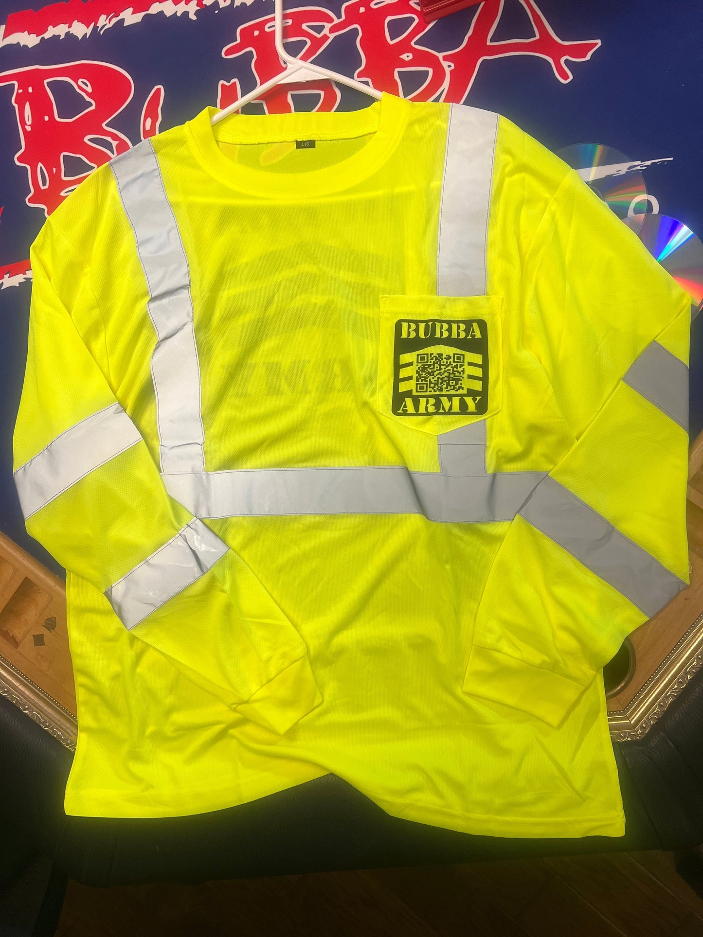 BUBBA ARMY NEW QR CODE pocket - High Visibility long sleeve - Class 3 Mesh Long Sleeve T-Shirt - Yellow/Lime