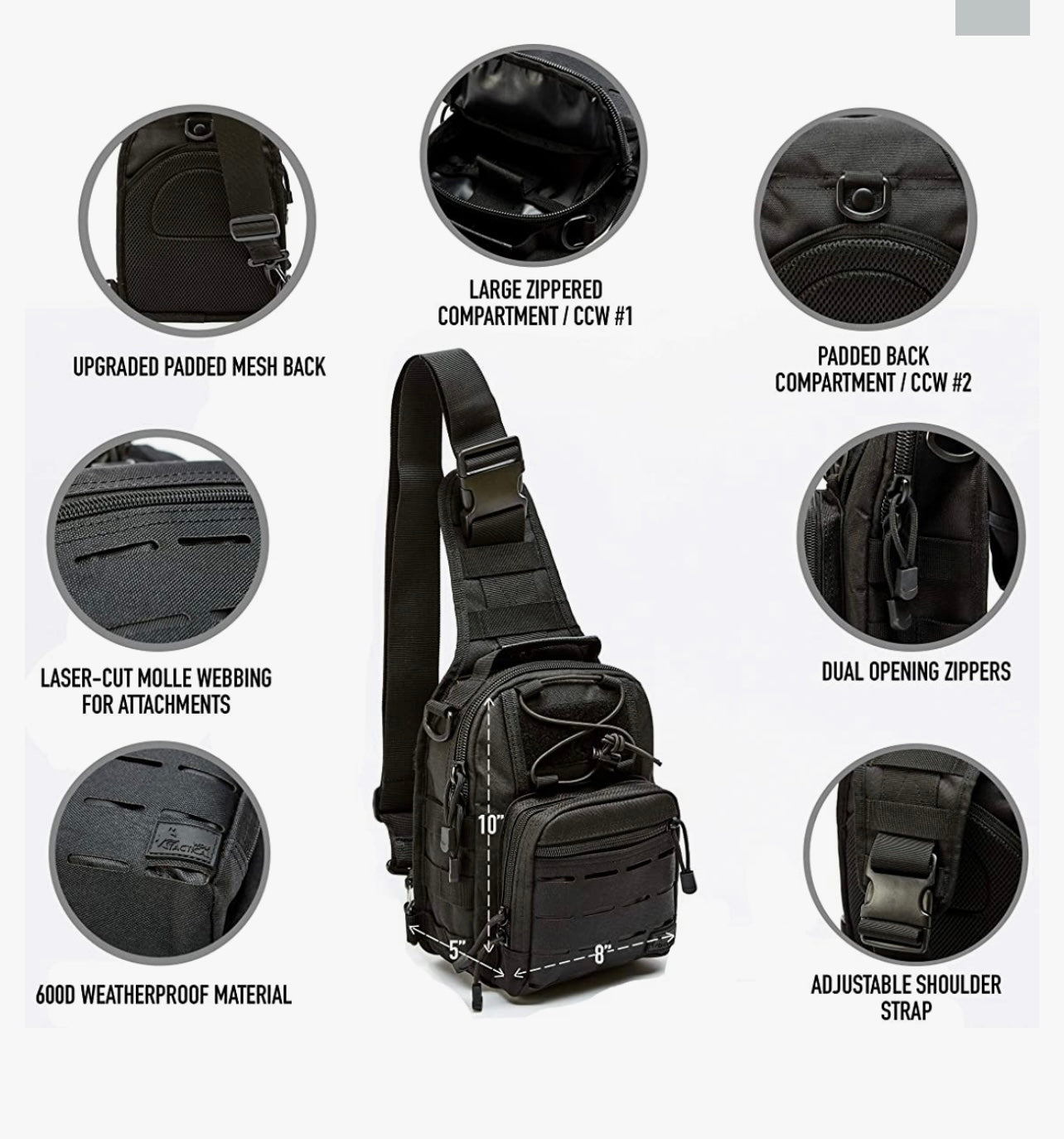 Bubba Army Black Python Tactical Bag - Concealed Carry Shoulder Bag for Range, Travel, Hiking, Outdoor Sport Bag