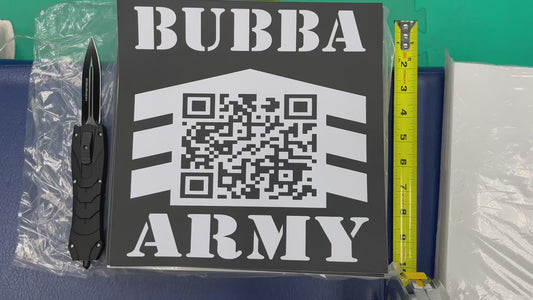 10”x10” Large Bubba Army High Quality QR Code truck, race car decals