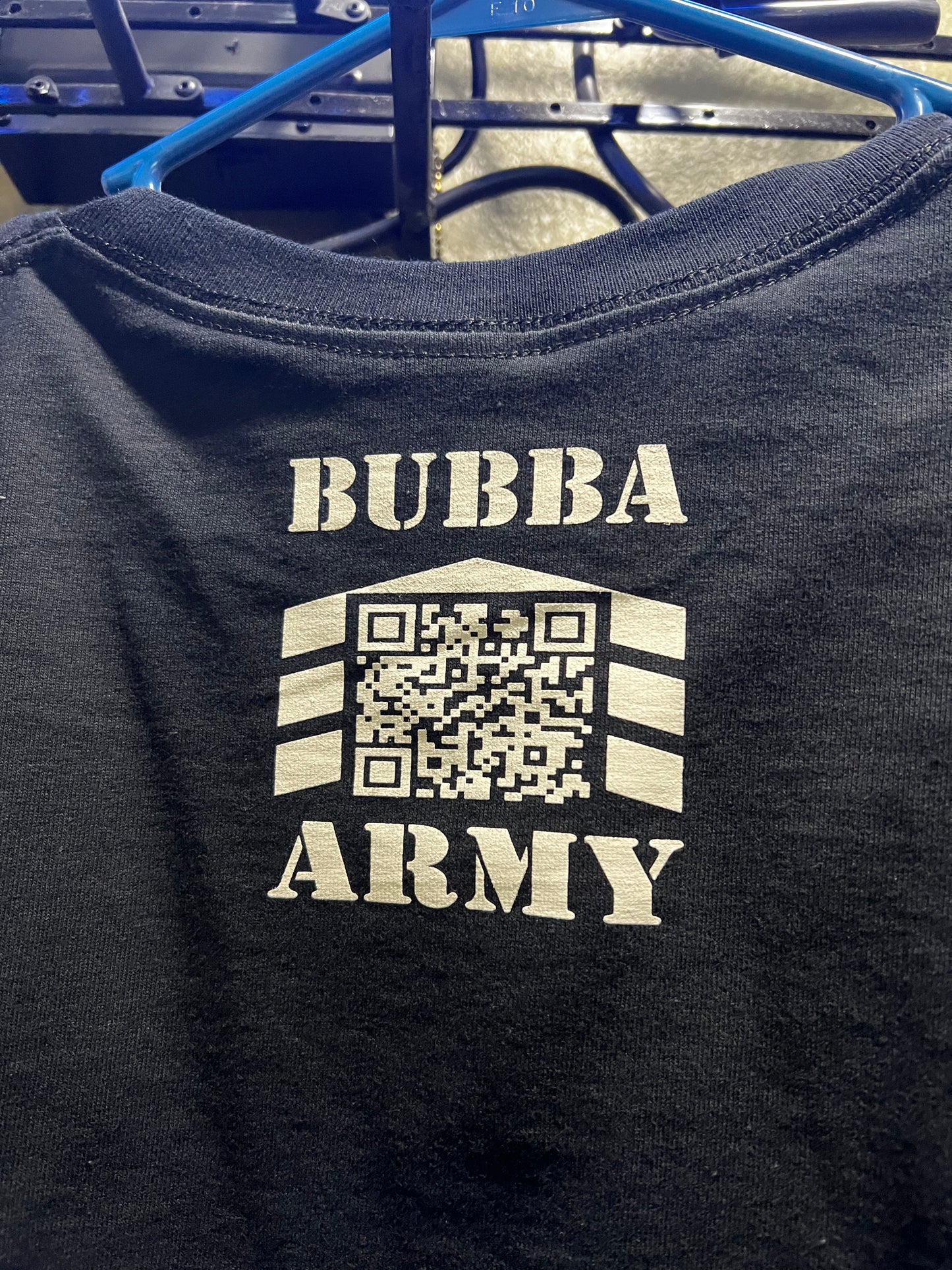 NEW STOCK BUBBA ARMY LABEL -Bubba Army Black Short Sleeve T-Shirt - Original traditional Authentic (QR code back)