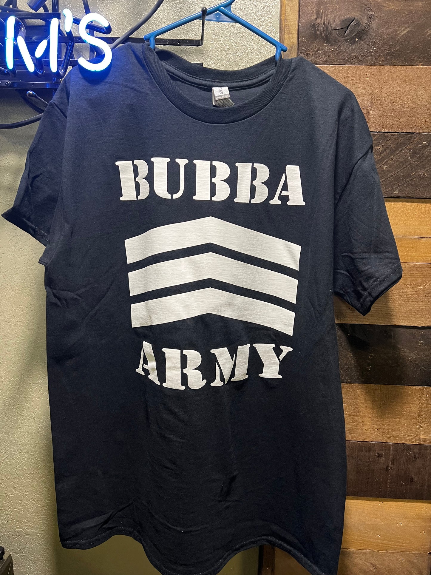 NEW STOCK BUBBA ARMY LABEL -Bubba Army Black Short Sleeve T-Shirt - Original traditional Authentic (QR code back)