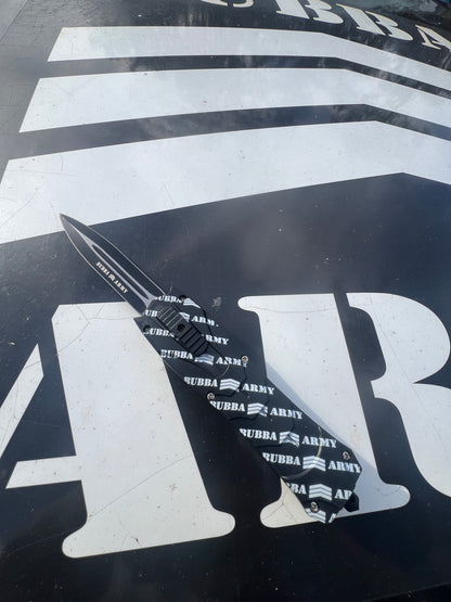 Retractable 9” hunting knife- Custom Bubba Army Logo on blade black sleeve case included