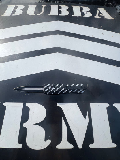 Retractable 9” hunting knife- Custom Bubba Army Logo on blade black sleeve case included