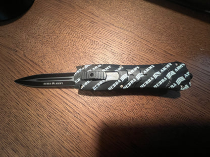 Retractable 9” hunting knife- Custom Bubba Army Logo on blade black sleeve case included
