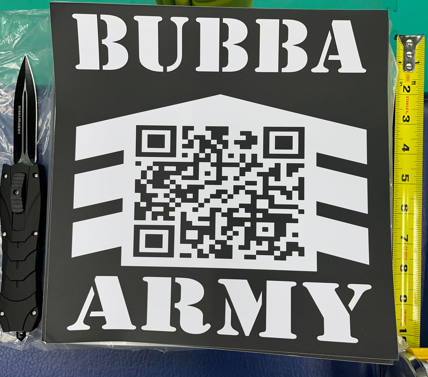 10”x10” Large Bubba Army High Quality QR Code truck, race car decals