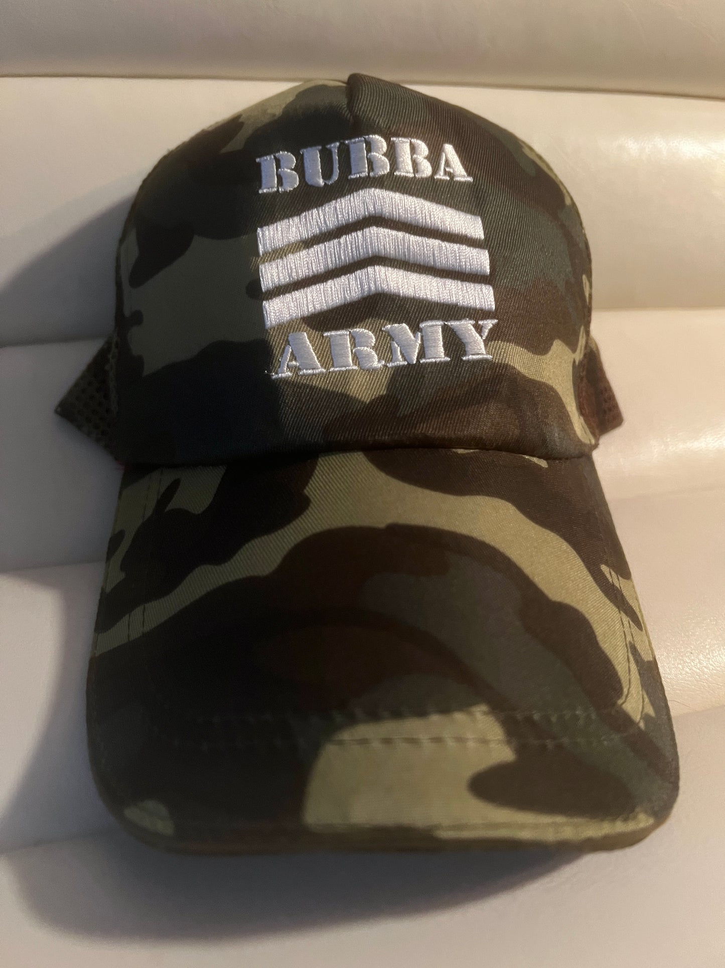 2026 Bubba Army Camo Hat with white embroidery adjustable