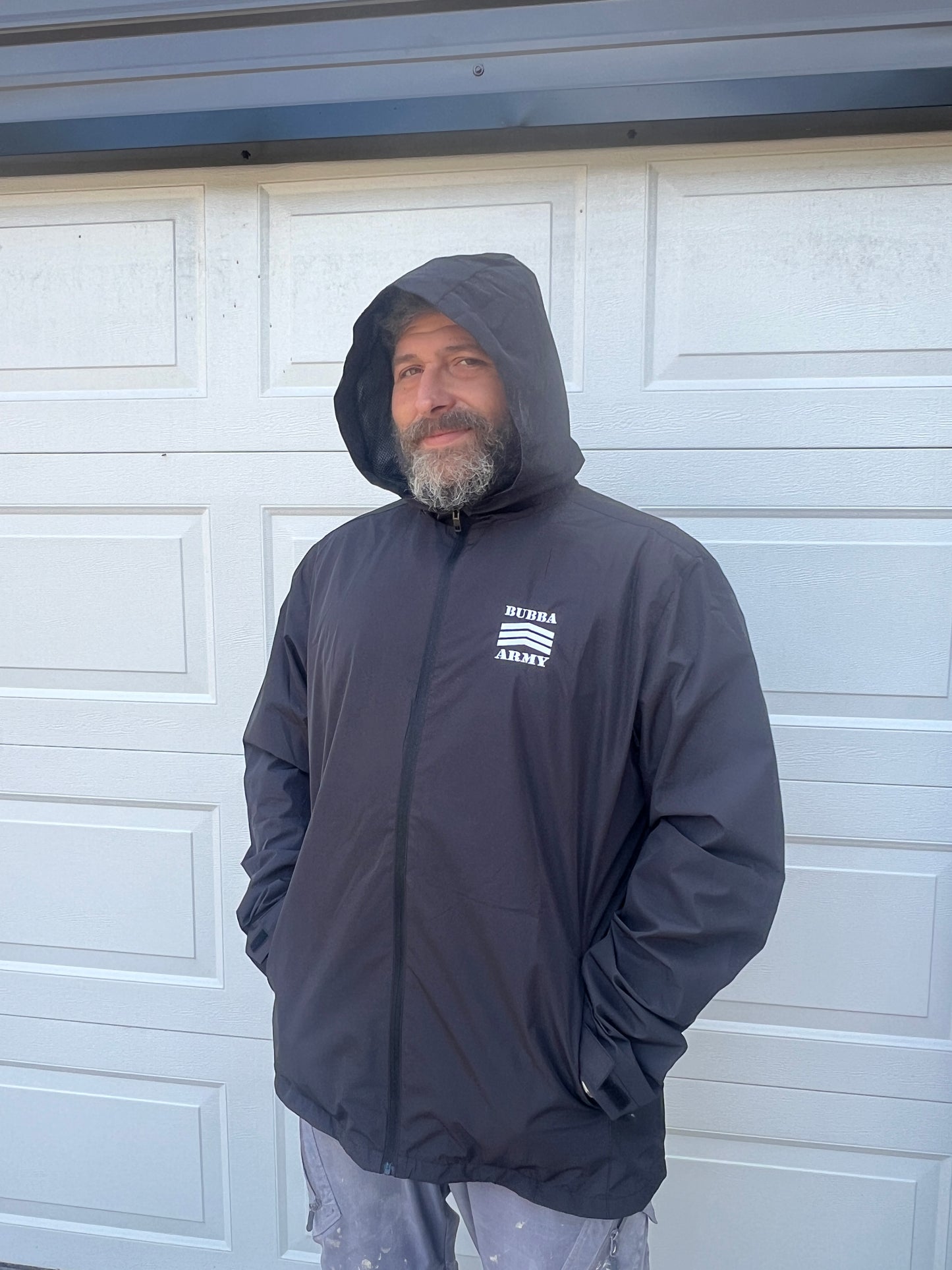 Bubba Army weather proof wind jacket Black polyester with white embroidered logo 2026