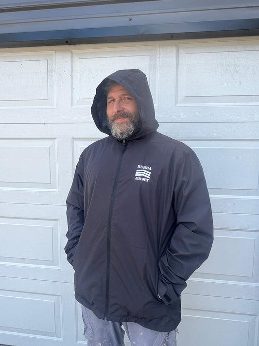 Bubba Army weather proof wind jacket Black polyester with white embroidered logo 2026