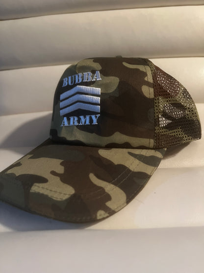 2026 Bubba Army Camo Hat with white embroidery adjustable