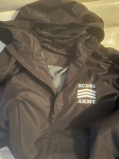 Bubba Army weather proof wind jacket Black polyester with white embroidered logo 2026
