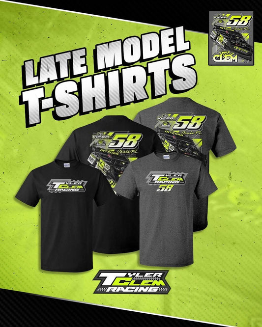 Tyler Clem #58 Big Frog Motorsports Late Model T-shirts - Help Tyler sell out! Plus a bonus gift 🎁