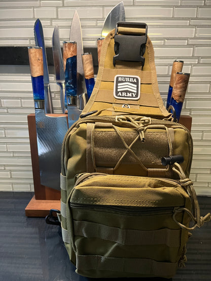 Bubba Army Khaki tactical Bag - Concealed Carry Shoulder Bag for Range, Travel, Hiking, Outdoor Sport Sling Bag