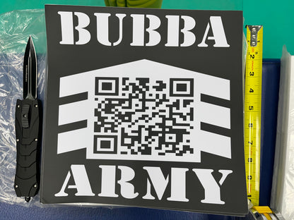 10”x10” Large Bubba Army High Quality QR Code truck, race car decals