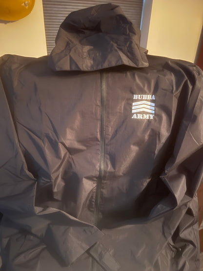 Bubba Army weather proof wind jacket Black polyester with white embroidered logo 2026