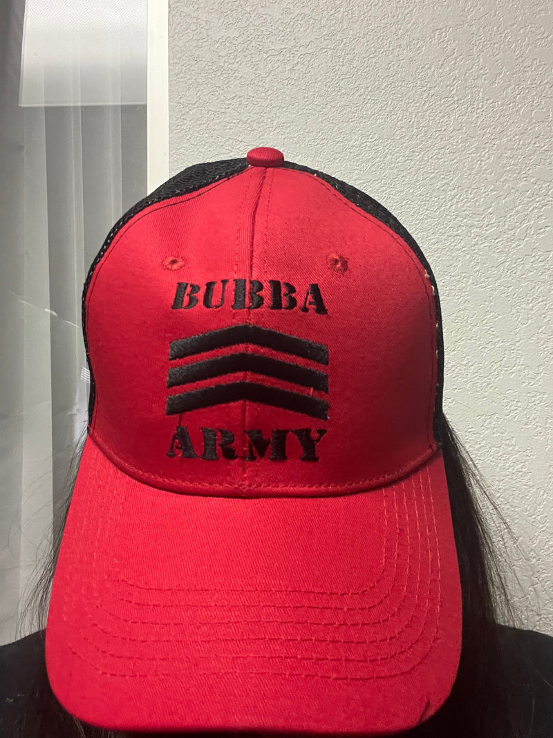 New Label Bubba Army snap back adult Red / Black mesh with black logo embroidered
