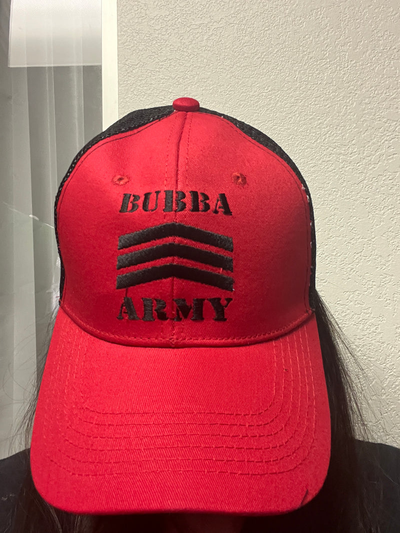 New Label Bubba Army snap back adult Red / Black mesh with black logo embroidered