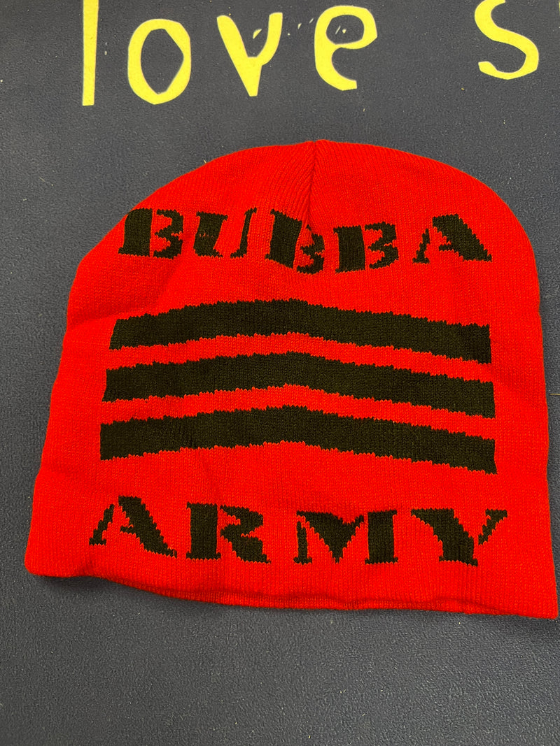 Custom Bubba Army Double Layer Knit Design: Made from 100% acrylic material which is super soft and cozy Red and Balck