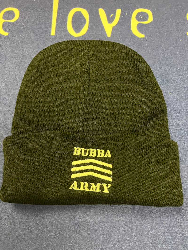 Black Wool Custom Bubba Army Beanie with logo embroidered on the cuff.