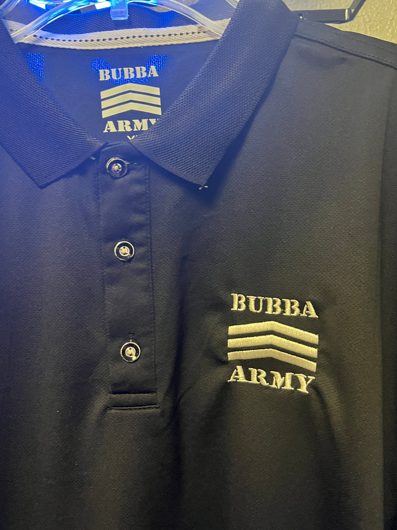 LIMITED EDITION- Bubba Army Polo Black dry fit (XS- XL) and cotton (2xl & 3xl) shirts Logo custom embroidered