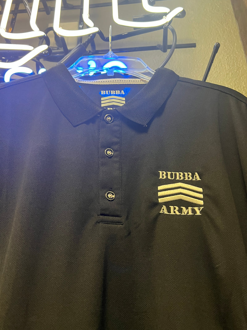 LIMITED EDITION- Bubba Army Polo Black dry fit (XS- XL) and cotton (2xl & 3xl) shirts Logo custom embroidered