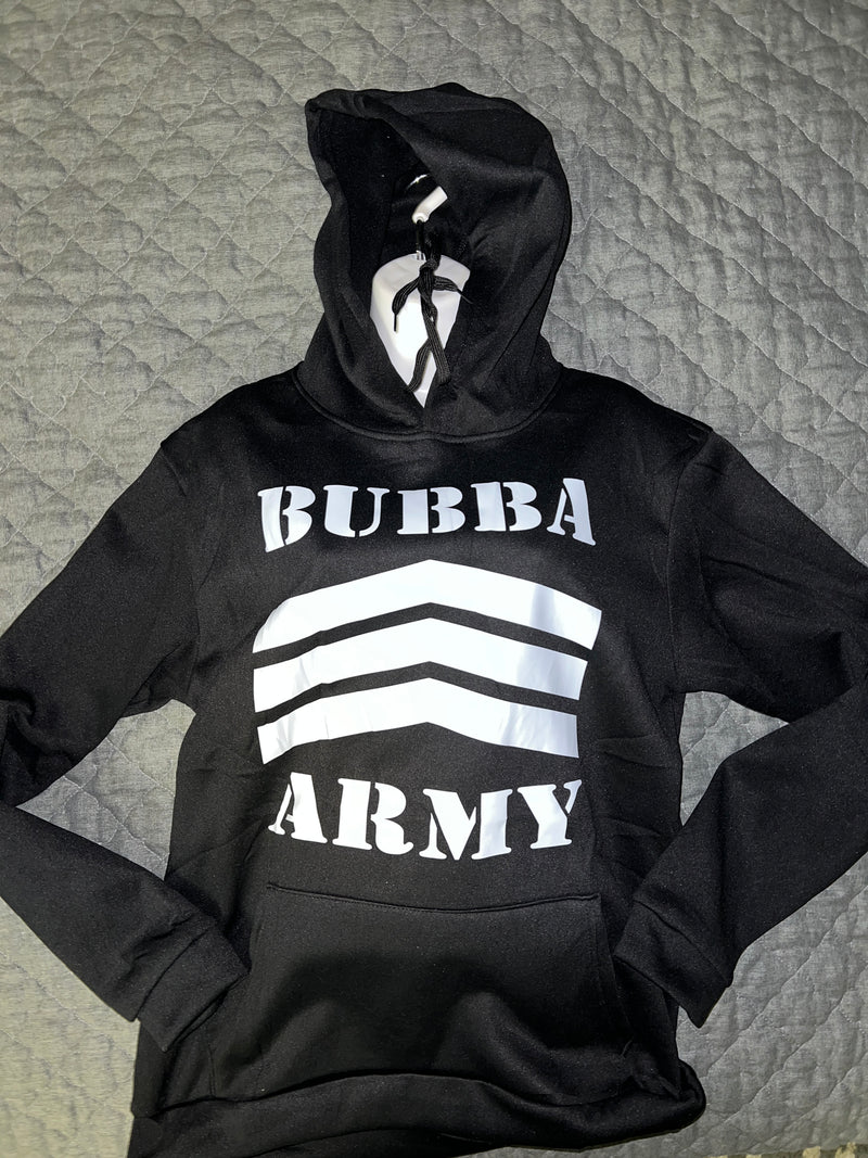 Bubba Army 100% polyester black hoodies with white Bubba Army logo