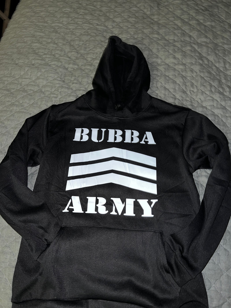 Bubba Army 100% polyester black hoodies with white Bubba Army logo