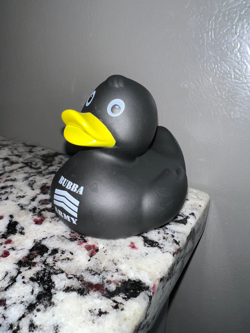 Bubba Army Rubber Duck Jeep Cat decoration. QR code tail. Squeaky bath toy