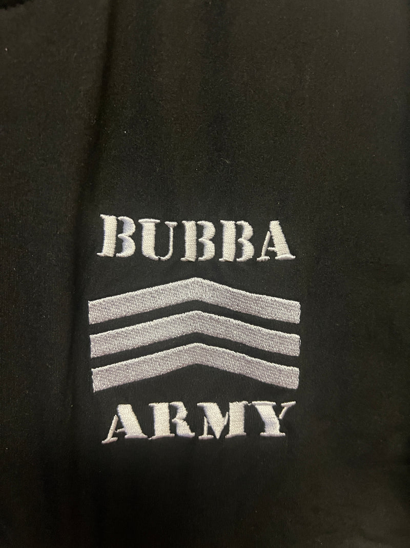 Bubba Army Dry Fit 95% polyester 5% spandex Black short sleeve shirt with white logo embroidered