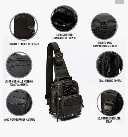 Bubba Army Black Python Tactical Bag - Concealed Carry Shoulder Bag for Range, Travel, Hiking, Outdoor Sport Bag